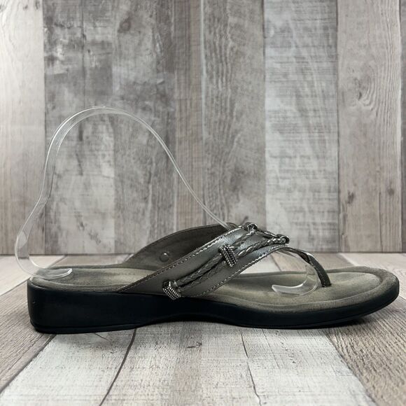 Minnetonka Women's Silverthorne Thong Sandals Flip Flops Leather Silver Size 9 - Picture 6 of 12